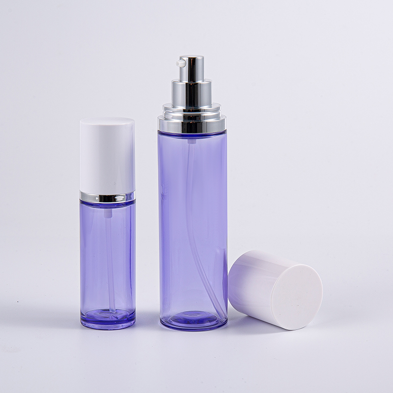 Fioletowa okrągła butelka na balsam do serum o pojemności 100 ml z aluminiową pompką Fioletowa okrągła butelka na balsam do serum o pojemności 100 ml z aluminiową pompką
