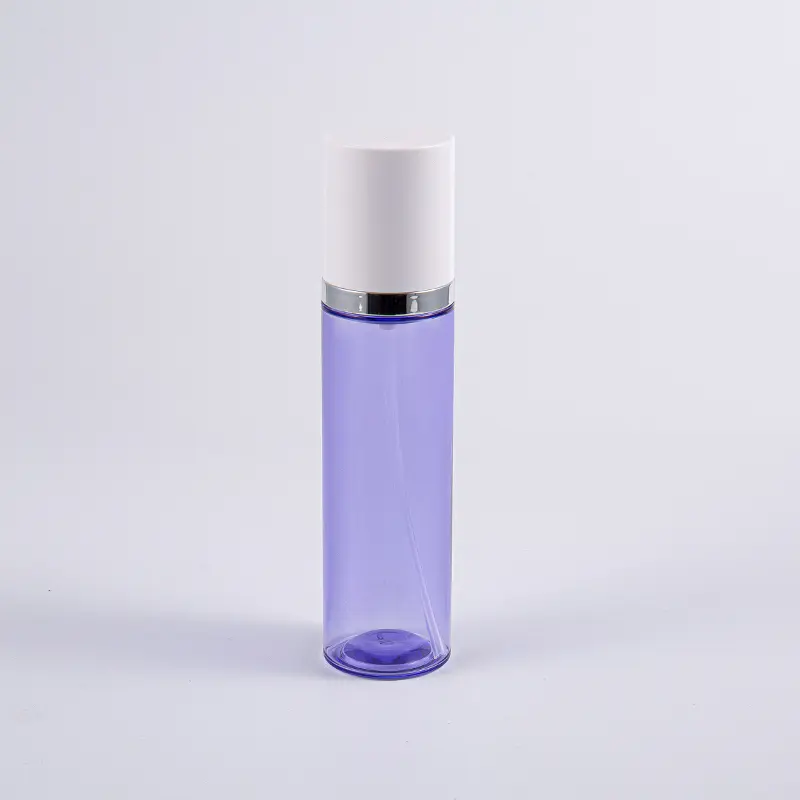 Fioletowa okrągła butelka na balsam do serum o pojemności 35 ml z aluminiową pompką