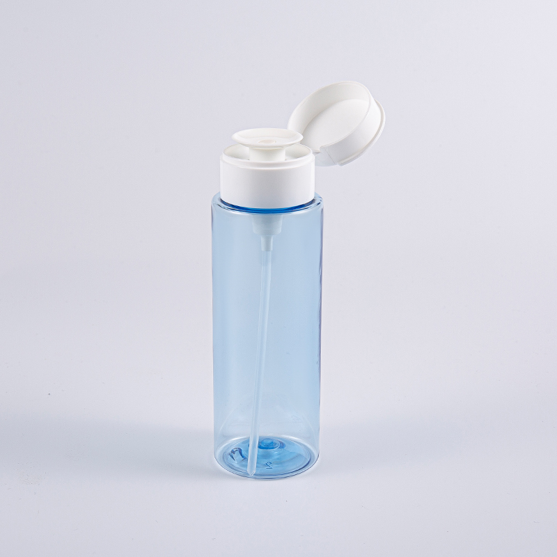 Przezroczyste, niebieskie butelki do demakijażu o pojemności 200 ml Przezroczyste, niebieskie butelki do demakijażu o pojemności 200 ml
